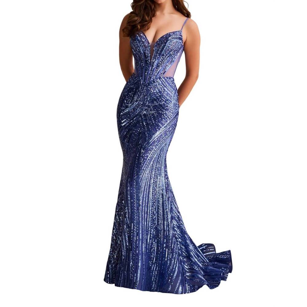 NEW ELLIE WILDE all over sequin gown in dusk